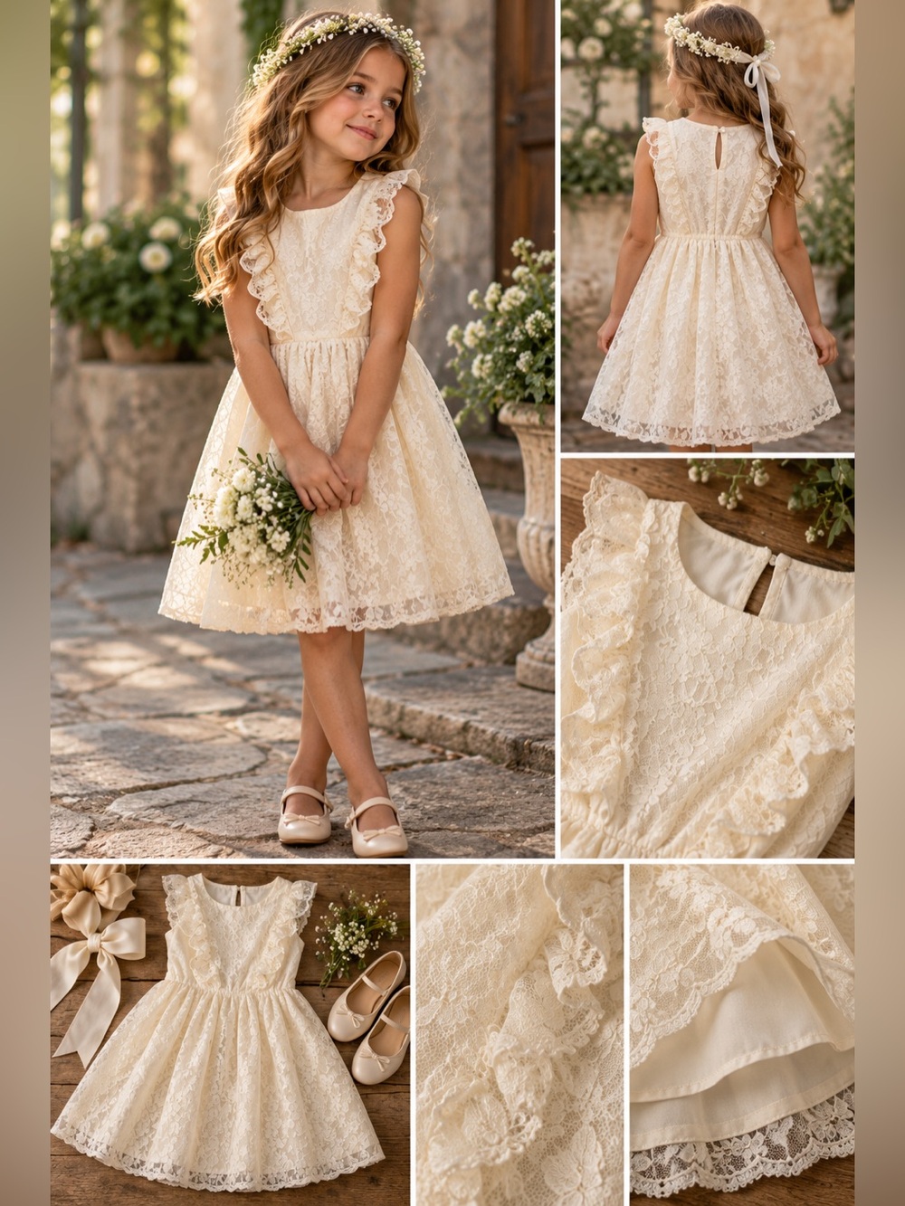 BCBGirls Girls Size 7 Ivory Lace Dress Flower Girl Wedding Party